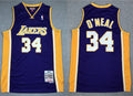 Mens Los Angeles Lakers #34 Shaquille O’Neal 1999-2000 Purple Gold Mitchell&Ness  Hardwood Classics Throwback Jersey