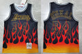 Mens Los Angeles Lakers #34 Shaquille O’Neal Mitchell & Ness 1998-99 NBA Hardwood Classics Black Flames Jersey