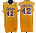 Men’s Los Angeles Lakers #42 James Worthy Yellow With Purple Throwback Authentic Jersey