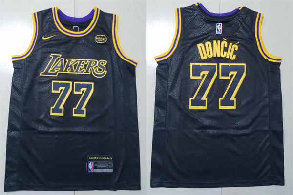 Mens Los Angeles Lakers #77 Luka Doncic Black Golden  Jersey
