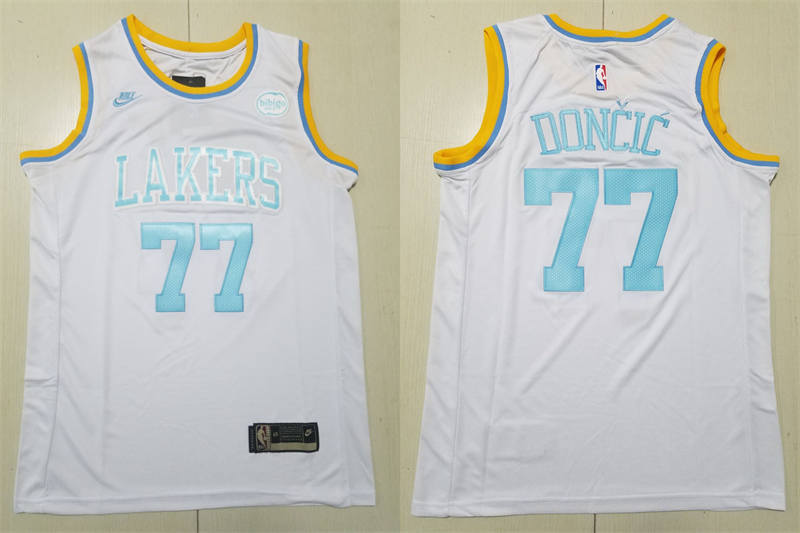 Mens Los Angeles Lakers #77 Luka Doncic White Classic Edition Jersey