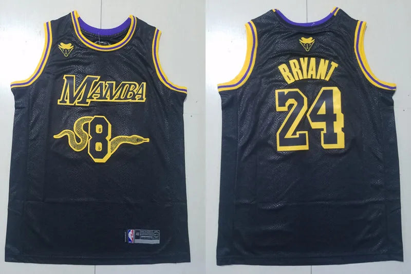 Mens Los Angeles Lakers #8 Front #24 Back Kobe Bryant Black Mamba Jersey