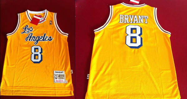 Men’s Los Angeles Lakers #8 Kobe Bryant Los Yellow  1996-1997 Throwback Jersey