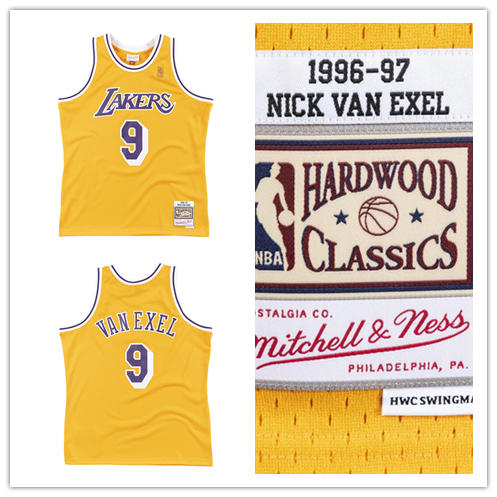 Men’s Los Angeles Lakers #9 Nick Van Exel Gold 1996-97 Throwback Hardwood Classics  Jersey