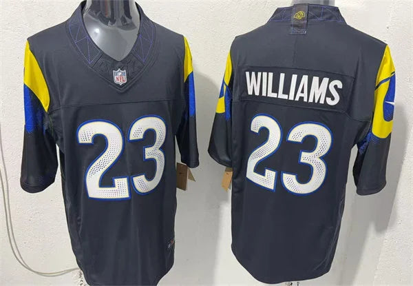 Mens Los Angeles Rams #23 Kyren Williams Midnight Blue 2025 Rivalries Collection Limited Jersey