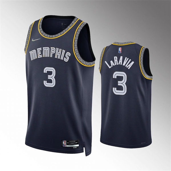 Mens Memphis Grizzlies #3 Jake LaRavia 2021-22 Navy Diamond Badge NBA75TH City Edition Jersey