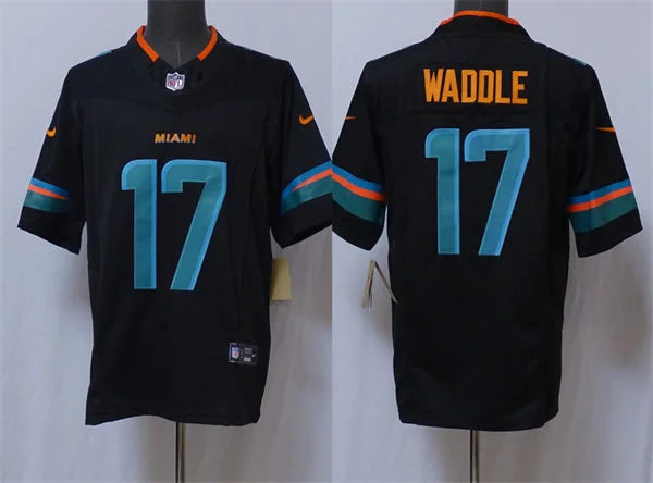 Mens Miami Dolphins #17 Jaylen Waddle Pitch Blue 2025 Rivalries Collection Limited Jersey