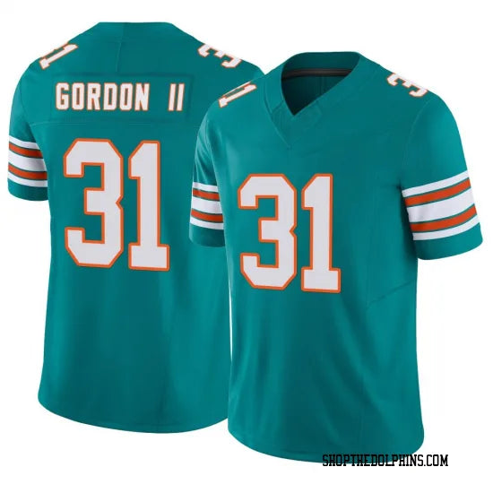Mens Miami Dolphins #31 Ollie Gordon II Nike Aqua Alternate F.U.S.E. Vapor Limited Jersey