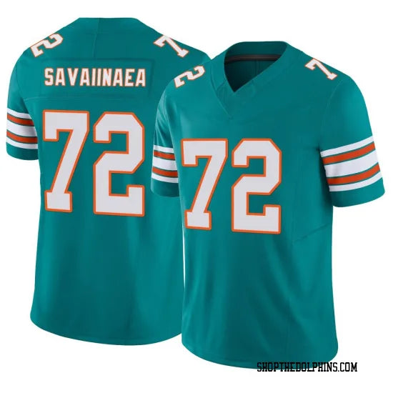 Mens Miami Dolphins #72 Jonah Savaiinaea Nike Aqua Alternate F.U.S.E. Vapor Limited Jersey