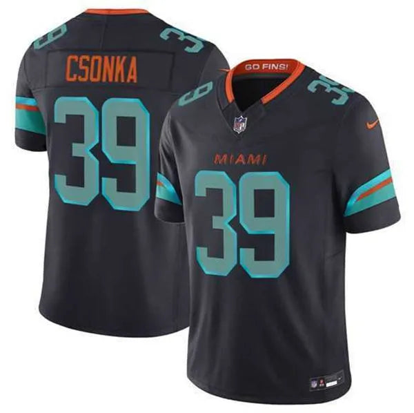 Mens Miami Dolphins Retired Player #39 Larry Csonka Pitch Blue 2025 Rivalries Collection Limited Jersey