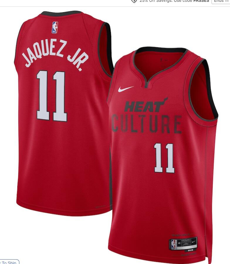 Mens Miami Heat #11 Jaime Jaquez Jr. Red 2024-25 City Edition Jersey