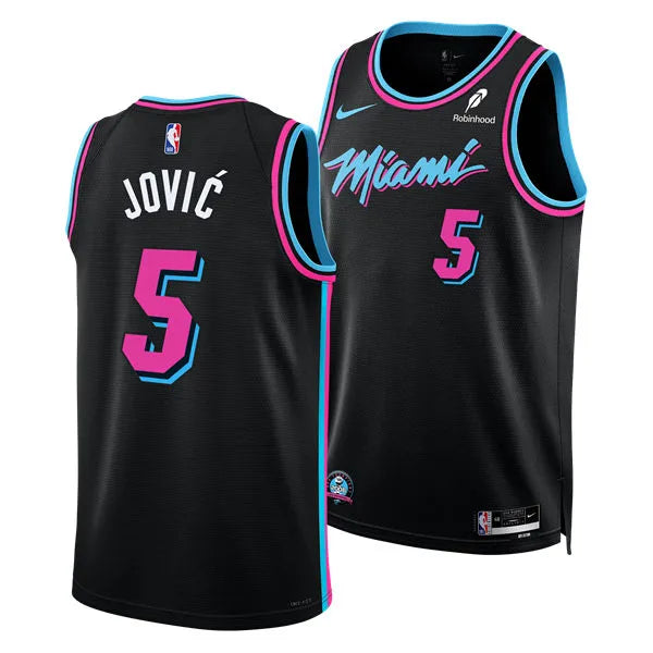 Mens Miami Heat #5 Nikola Jovic Black 2025-26 City Edition Swingman Jersey