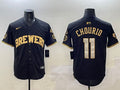 Men’s Milwaukee Brewers Jackson Chourio #11 Black Jersey