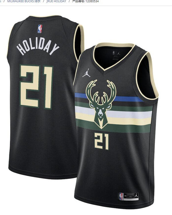 Mens Milwaukee Bucks #21 Jrue Holiday Jordan Brand Black Statement Edition Swingman Jersey