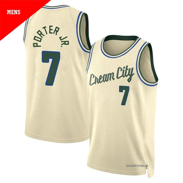 Mens Milwaukee Bucks #7 Kevin Porter Jr. Cream 2025-26 City Edition Swingman Jersey