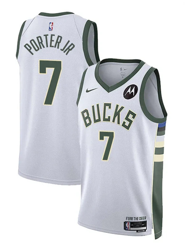Mens Milwaukee Bucks #7 Kevin Porter Jr. Nike White Association Edition Player Jersey