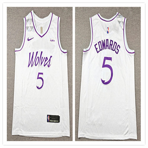 Mens Minnesota Timberwolves #5 Anthony Edwards White Purple Limited Jersey