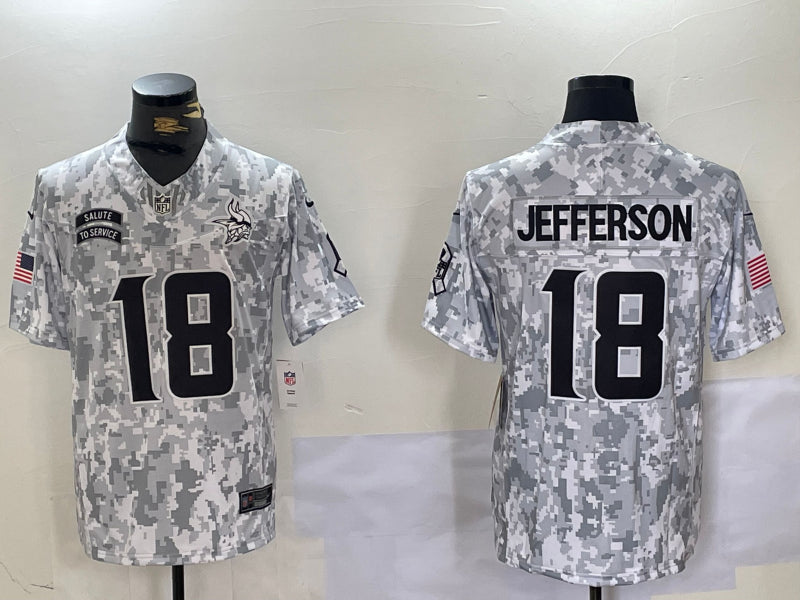 Men’s Minnesota Vikings Justin Jefferson #18 Arctic Camo 2024 Salute to Service Limited Jersey