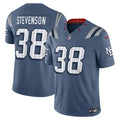 Mens New England Patriots #38 Rhamondre Stevenson Storm Blue Rivalries Collection F.U.S.E. Limited Jersey