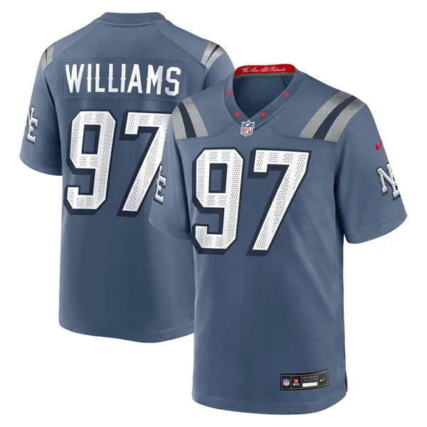 Mens New England Patriots #97 Milton Williams Storm Blue Rivalries Collection F.U.S.E. Limited Jersey