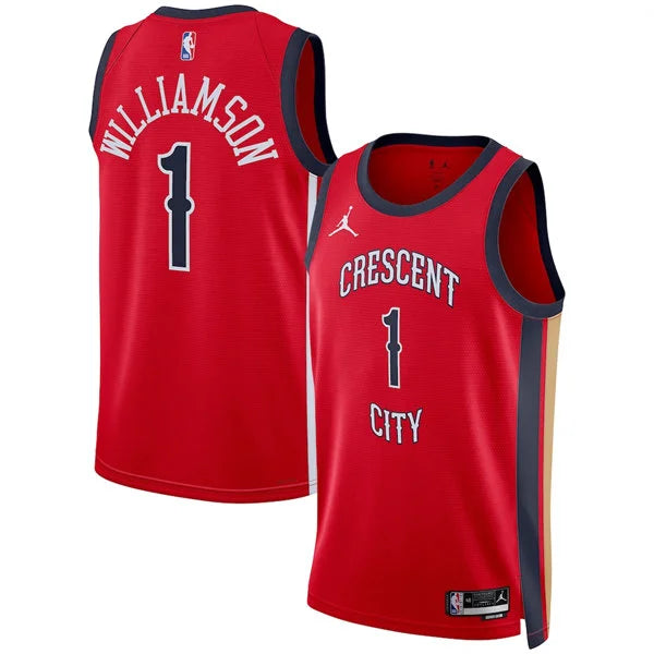 Mens New Orleans Pelicans #1 Zion Williamson Red 2025-26 Statement Edition Swingman Jersey
