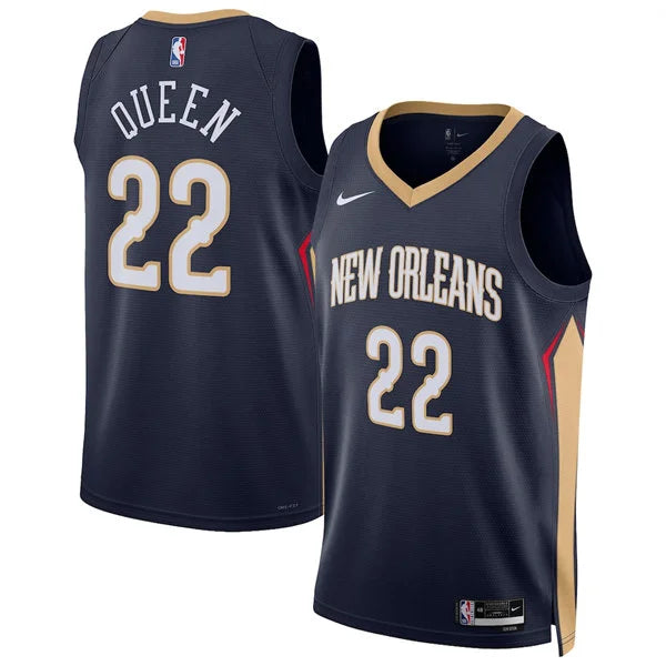 Mens New Orleans Pelicans #22 Derik Queen Nike Navy Icon Edition Swingman Jersey