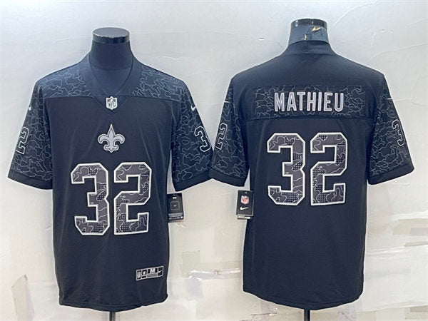 Men’s New Orleans Saints #32 Tyrann Mathieu Black Reflective Limited Jersey
