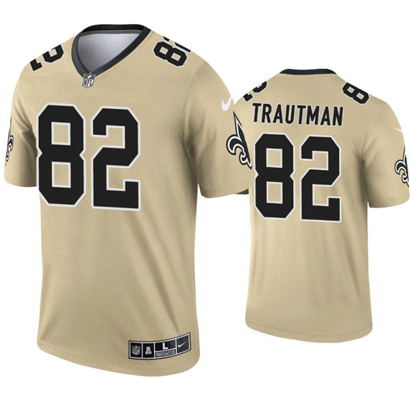 Mens New Orleans Saints #82 Adam Trautman Nike Gold Inverted Legend Jersey