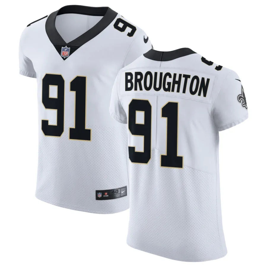 Mens New Orleans Saints #91 Vernon Broughton Nike White Vapor F.U.S.E Limited Jersey