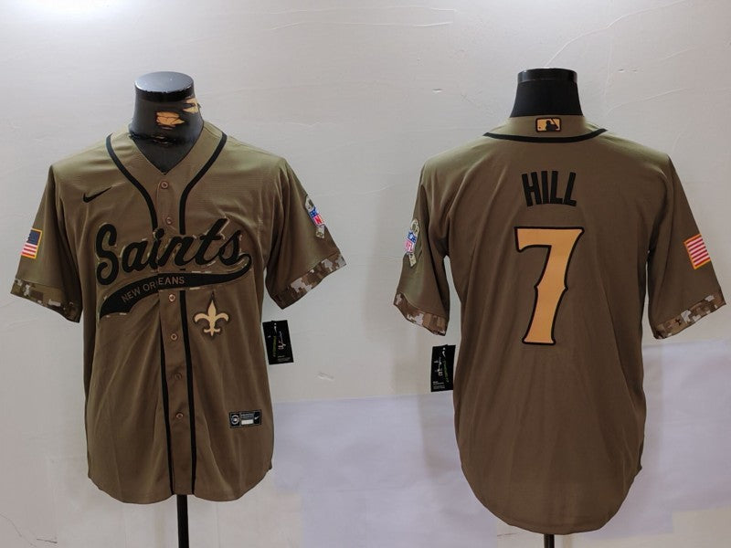 Men’s New Orleans Saints Taysom Hill #7 Olive 2022 Salute To Service Jersey