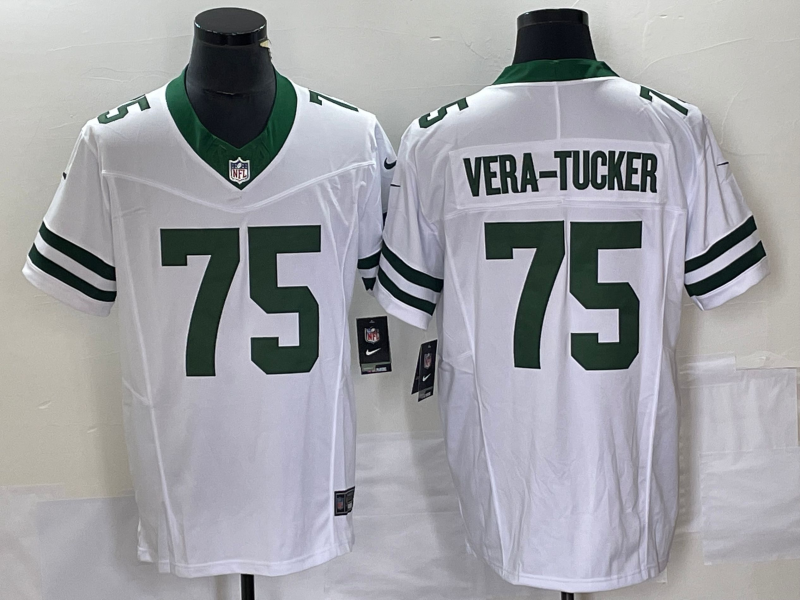 Men’s New York Jets Alijah Vera-Tucker #75 White Legacy Jersey