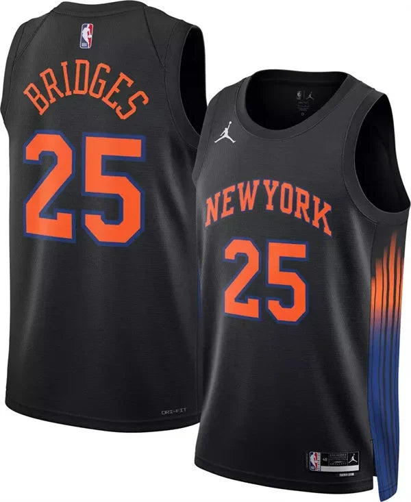 Mens New York Knicks #25 Mikal Bridges Black 2025-26 Statement Edition Swingman Jersey