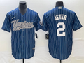 Men’s New York Yankees Derek Jeter #2 Blue Jersey Joint Edition