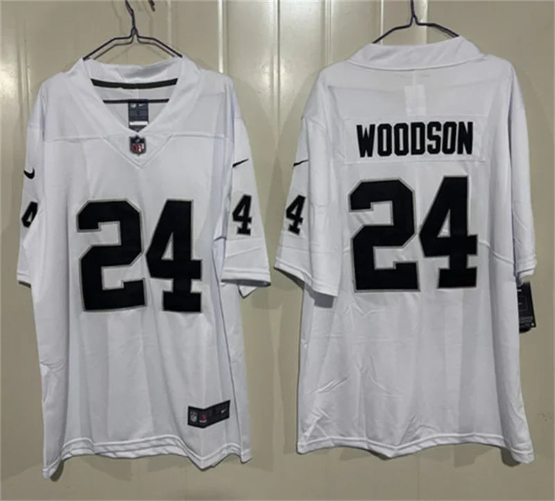 Men’s Oakland Raiders #24 Charles Woodson Nike White Vapor Limited Jersey