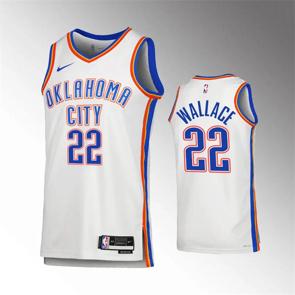 Mens Oklahoma City Thunder #22 Cason Wallace White Association Edition Jersey