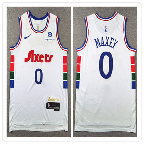 Mens Philadelphia 76ers #0 Tyrese Maxey 2024-25 White City Edition Jersey