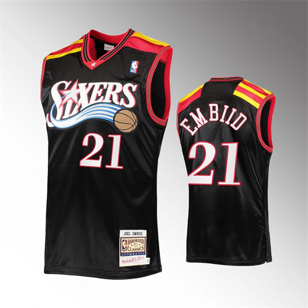 Mens Philadelphia 76ers #21 Joel Embiid Black Mitchell & Ness Retro 2006 Hardwood Classics Jersey