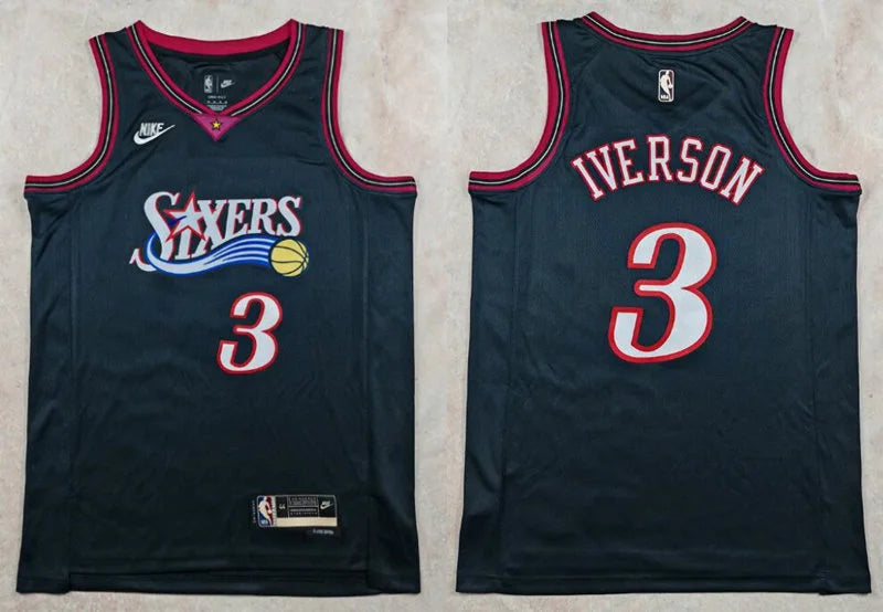 Mens Philadelphia 76ers #3 Allen Iverson Nike Black Hardwood Classics Swingman Jersey