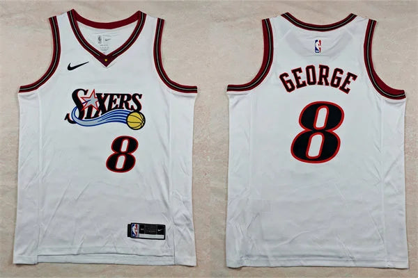 Mens Philadelphia 76ers #8 Paul George Nike White Hardwood Classics Swingman Jersey