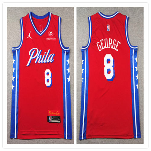 Mens Philadelphia 76ers #8 Paul George Red Statement Swingman Jersey