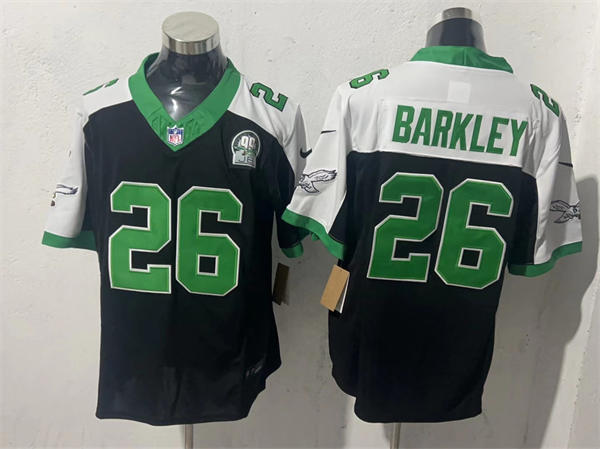 Mens Philadelphia Eagles #26 Saquon Barkley Black White Gratitude F.U.S.E. Limited Jersey