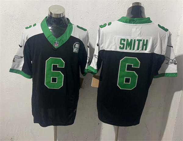 Mens Philadelphia Eagles #6 DeVonta Smith Black White Gratitude F.U.S.E. Limited Jersey
