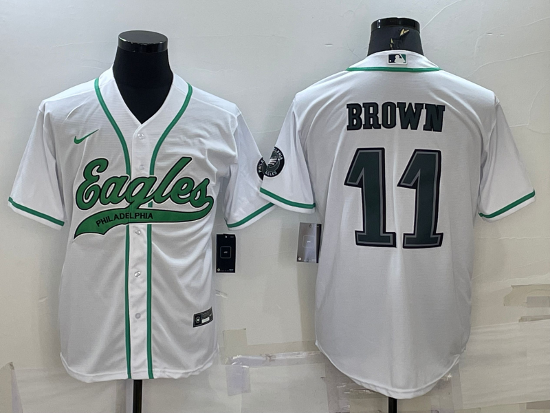 Men’s Philadelphia Eagles A.J. Brown #11 White Jersey Joint Edition