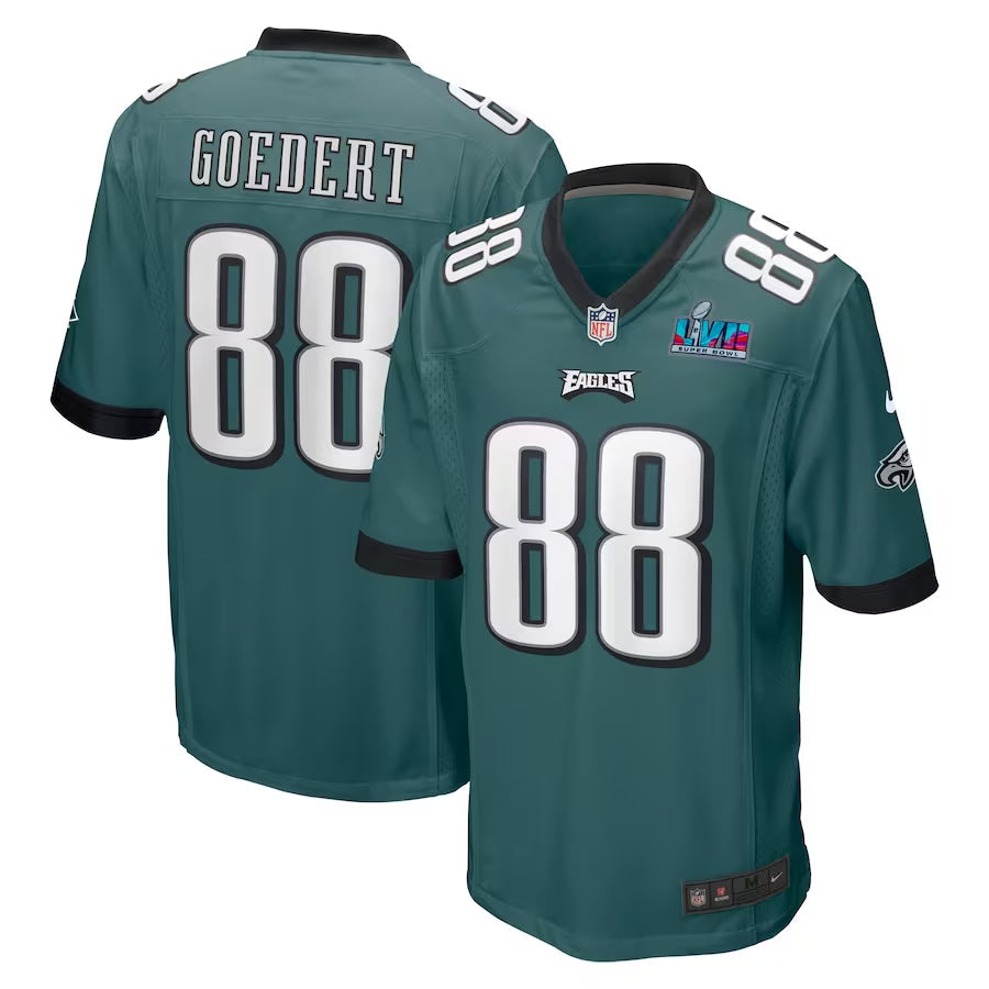 Men’s Philadelphia Eagles Dallas Goedert #88 Midnight Green Super Bowl LVII Patch Jersey