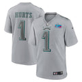 Men’s Philadelphia Eagles Jalen Hurts #1 Gray Super Bowl LVII Patch Atmosphere Jersey