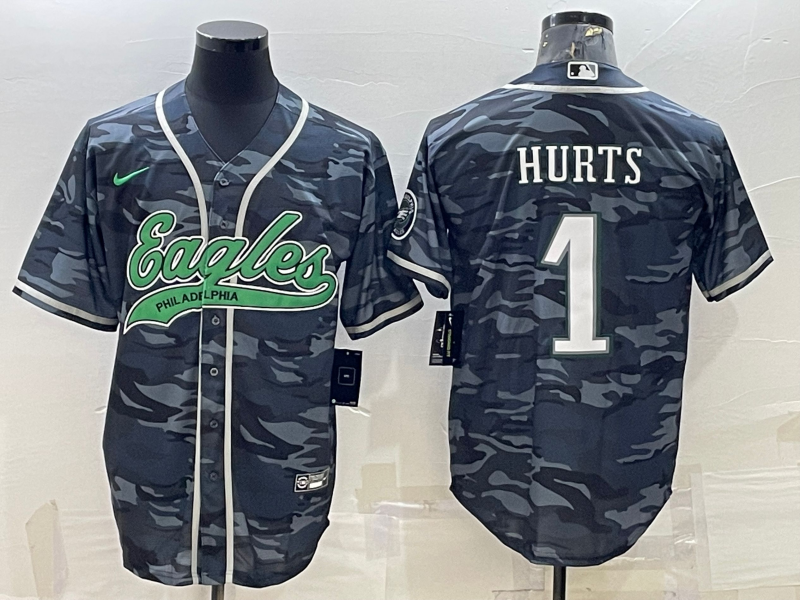 Men’s Philadelphia Eagles Jalen Hurts #1 Grey Camouflage Jersey Joint Edition