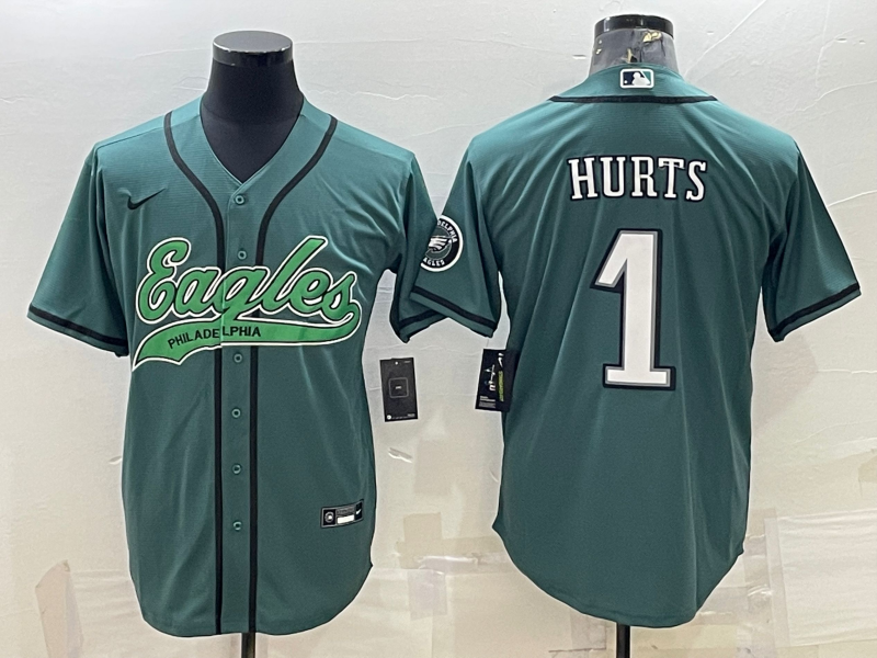 Men’s Philadelphia Eagles Jalen Hurts #1 Midnight Green Jersey Joint Edition