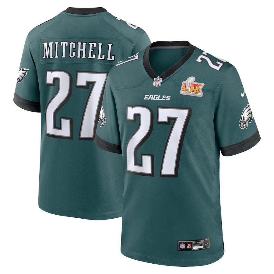 Men’s Philadelphia Eagles Quinyon Mitchell #27 Midnight Green Super Bowl LIX Jersey