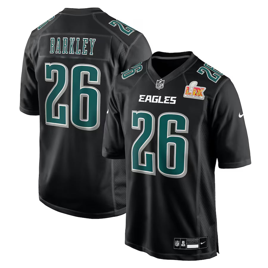 Men’s Philadelphia Eagles Saquon Barkley #26 Carbon Black Super Bowl LIX Jersey