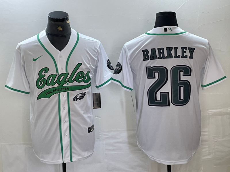 Men’s Philadelphia Eagles Saquon Barkley #26 White Jersey Joint Edition